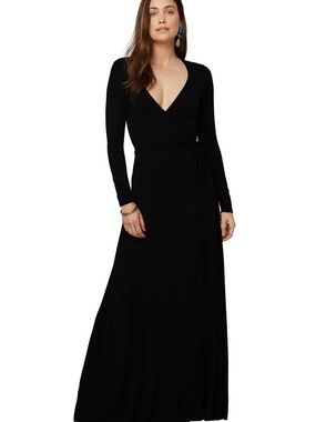 Rachel Pally Classic Black Long Sleeve V-Neck Wrap Maxi Dress